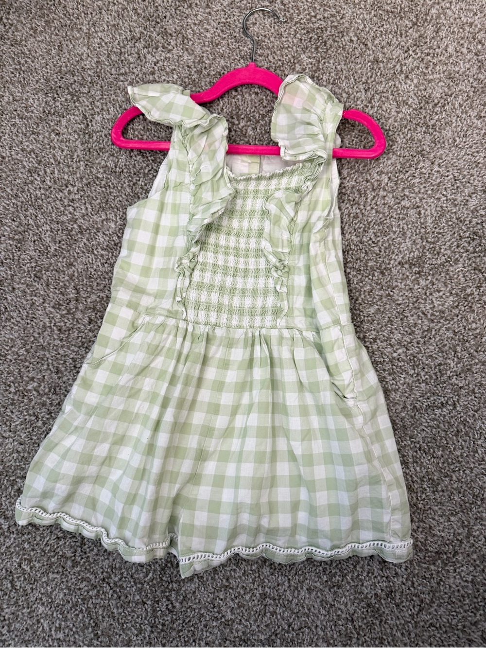 Janie and Jack Light Green Gingham Ruffle Romper Size 6